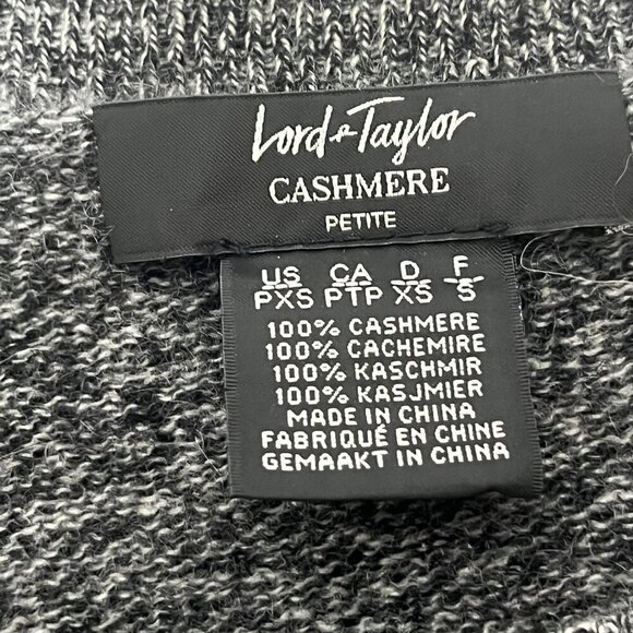 Lord‎ & Taylor 100% Cashmere Petite Crewneck Sweater Knit Marled Black White PXS - Picture 3 of 6